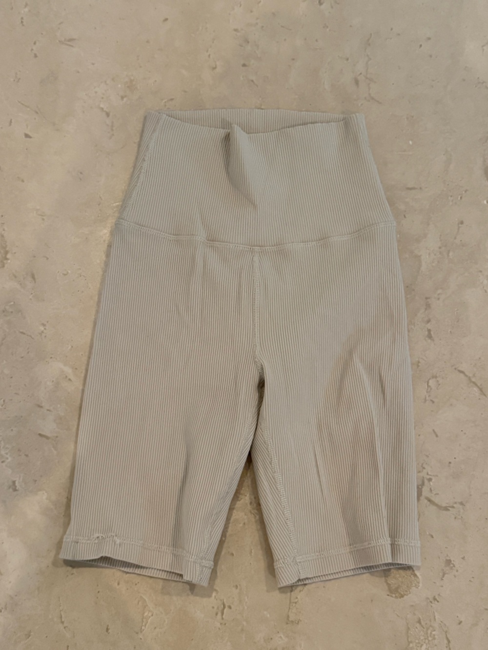 Offline by Aerie Ribbed High-Waist Bike Shorts in Light Tan